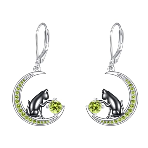 YAFEINI Katzen Ohrringe 925 Sterling Silber Geburtsstein Ohrringe Katzen Schmuck für Damen (August) von YAFEINI