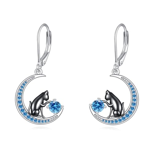 YAFEINI Katzen Ohrringe 925 Sterling Silber Geburtsstein Ohrringe Katzen Schmuck für Damen (Dezember) von YAFEINI