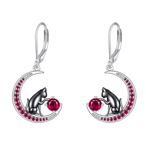YAFEINI Katzen Ohrringe 925 Sterling Silber Geburtsstein Ohrringe Katzen Schmuck für Damen (Juli) von YAFEINI