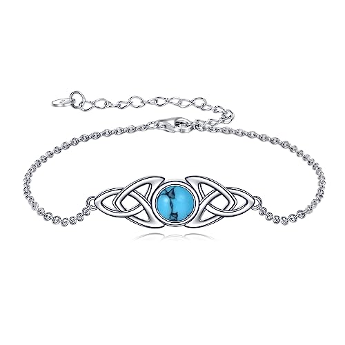 YAFEINI Keltische Armbänder Damen 925 Sterling Silber Türkis Armbänder Geschenk für Mädchen Keltische Schmuck von YAFEINI