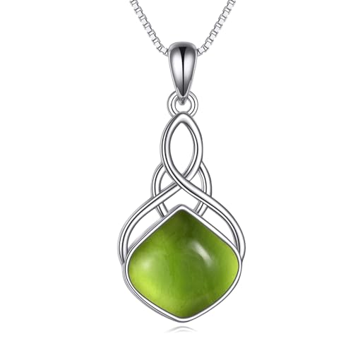 YAFEINI Peridot Anhänger Kette Sterling Silber Irischer keltischer Knoten Träne Grüner Stein Schmuck Weihnachts Geschenke für Damen Mädchen von YAFEINI