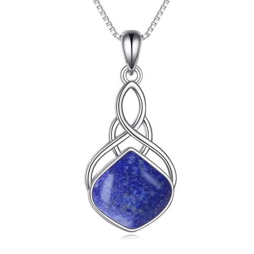 YAFEINI Lapis Lazuli Kette Sterling Silber Lapis Anhänger Halskette Irischer keltischer Knoten Tropfen Kette Schmuck Weihnachts Geschenke für Damen Mädchen von YAFEINI