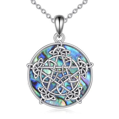 YAFEINI Keltische Pentagramm Halskette 925 Sterling Silber Celtic Pentacle Anhänger Kette Wiccan Stern Halbmond Schmuck Weihnachten Geschenke für Frauen Herren (Pentacle Ketten) von YAFEINI