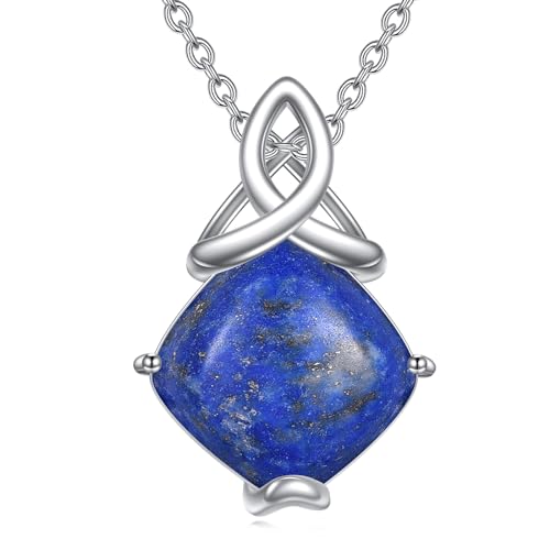 YAFEINI Lapislazuli Halskette 925 Sterling Silber Keltische Knoten Anhänger Kette Lapislazuli Schmuck Geschenke für Damen Mädchen (Lapislazuli) von YAFEINI