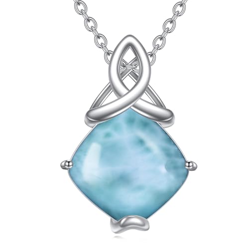 YAFEINI Keltische Mondstein Halskette 925 Sterling Silber Mondstein-Anhänger Keltische Knoten Kette Keltischer Schmuck Geschenke für Damen Mädchen (Larimar) von YAFEINI