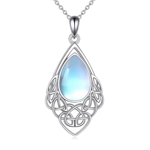 YAFEINI Keltische Mondstein Kette 925 Sterling Silber Mondstein-Anhänger Keltische KnotenHalskette Schmuck Geschenke für Damen Mädchen (Z-Keltischer Kette) von YAFEINI