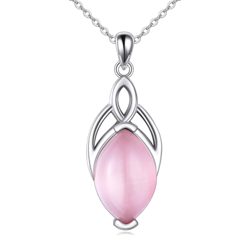 YAFEINI Keltische Rosa Kette für Damen 925 Sterling Silber Rosa Halskette Dreifaltigkeits Knoten Anhänger Schmuck Geschenk für Mädchen (G-Rosa Opal Kette) von YAFEINI