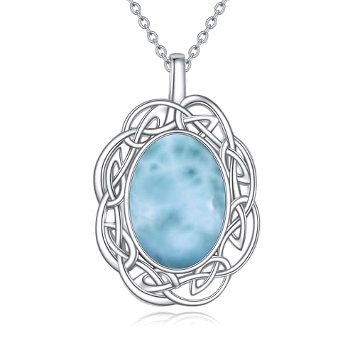 YAFEINI Larimar Kette für Damen 925 Sterling Silber Keltische Anhänger Halskette Larimar Schmuck Geschenk für Mädchen von YAFEINI