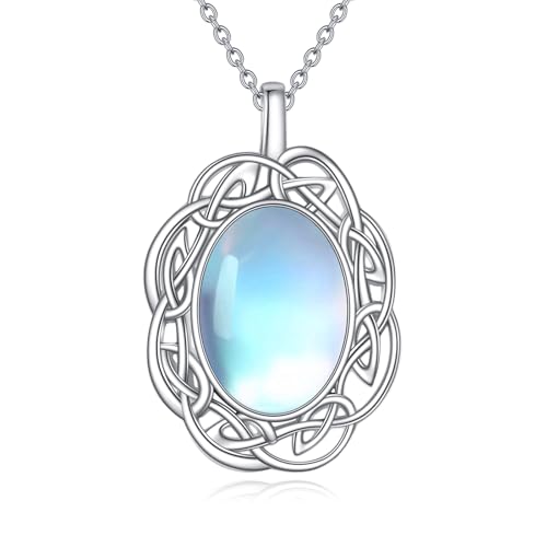 YAFEINI Keltische Mondstein Kette für Damen 925 Sterling Silber Mondstein Schmuck Geschenk Keltische Knoten Anhänger Halskette für Mädchen von YAFEINI