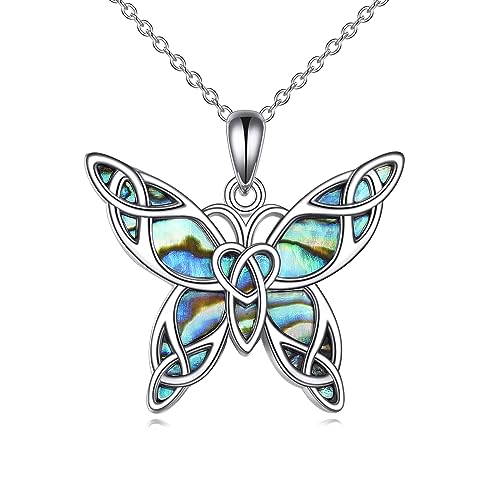 YAFEINI Schmetterling Kette für Damen S925 Sterling Silber Schmetterling Keltische Halskette Anhänger Abalone Muschel Schmuck für Mädchen von YAFEINI