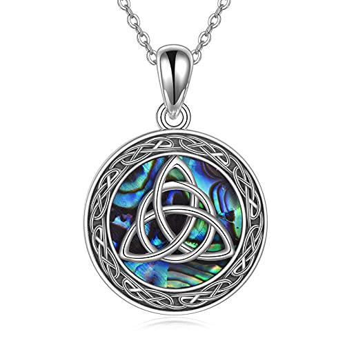 YAFEINI Keltische Trinität Knoten Halskette Sterling Silber Abalone Shell Dreieck Triquetra Anhänger Halskette Viel Glück Irischer Schmuck Für Frauen Männer von YAFEINI