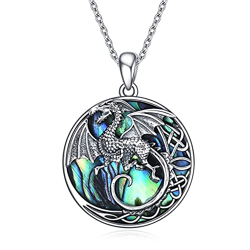 YAFEINI Keltischer Drache Halskette Sterling Silber Abalone Muschel Monddrache Anhänger Schmuck für Damen Herren Schmuck von YAFEINI