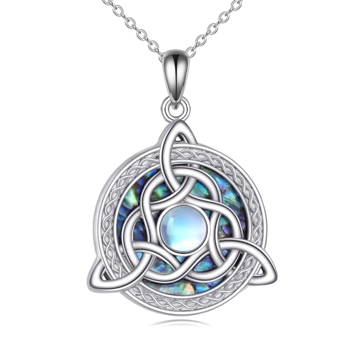 YAFEINI Keltischer Knoten Kette für Damen 925 Sterling Silber Mondstein Amulett Anhänger Halskette Viel Glück Wikinger Schmuck für Herren Mädchen (Mondstein Kette) von YAFEINI