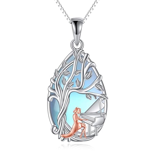 YAFEINI Klavier Halskette für Frauen Sterling Silber Klavier Mondstein Halskette Klavier Schmuck Geschenke für Mädchen von YAFEINI