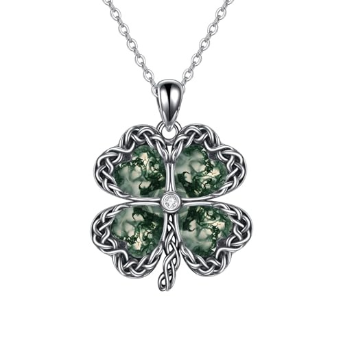 YAFEINI Kleeblatt Kette 925 Sterling Silber Moosachat Vierblättriges Glücksbringer Anhänger Halskette Glücksklee Schmuck Geschenk für Damen Frauen YAFEINI Kleeblatt Kette 925 Sterling Silber Moosachat Vierblättriges Glücksbringer Anhänger Halskette Glücksklee Schmuck Geschenk für Damen Frauen von YAFEINI