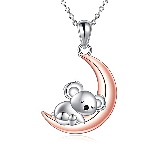 YAFEINI Koala Kette für Damen 925 Sterling Silber Mond Anhänger Halskette für Mädchen Koala Schmuck Geschenk (Koala) von YAFEINI