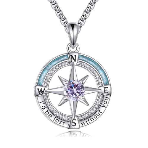 YAFEINI Geburtsstein Kompass Kette Sterling Silber Kompass Halskette Kompass Schmuck für Damen (06-Juni) von YAFEINI