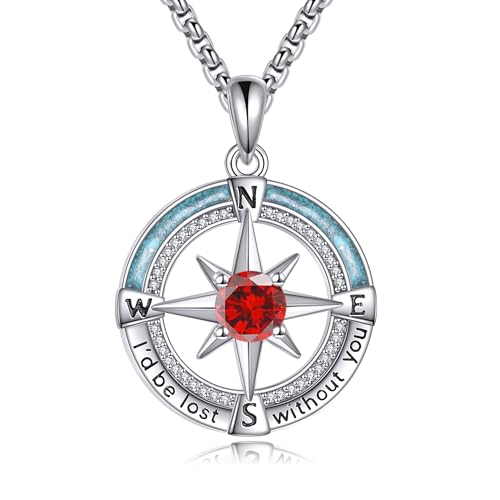 YAFEINI Geburtsstein Kompass Kette Sterling Silber Kompass Halskette Kompass Schmuck für Damen (07-Juli) von YAFEINI