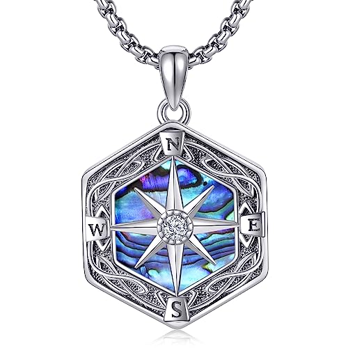 YAFEINI Kompass Halskette Sterling Silber keltischen Knoten Kompass Halskette Graduierung Freundschaft Talisman Reise Halskette Inspirational Graduierung Geschenk Schmuck Geschenke für Frauen Männer von YAFEINI