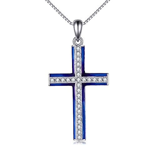 YAFEINI Damen Kreuz Kette Sterling Silber Zirkonia Religiöser Kreuz Anhänger Halskette Schmuck Geschenke für Damen Mädchen von YAFEINI