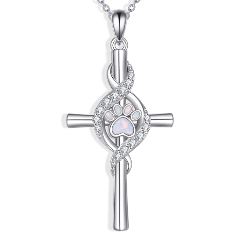 YAFEINI Kreuz Hund Paw Halskette 925 Sterling Sliver Paw Print Kreuz Anhänger Halskette Tier Halskette Kreuz Paw Schmuck Geschenke für Frauen von YAFEINI