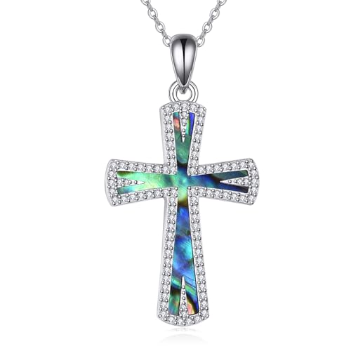 YAFEINI Kreuz Kette S925 Sterling Silber Abalone Muschel Zirkonia Kreuz Anhänger Halskette Schmuck für Damen von YAFEINI