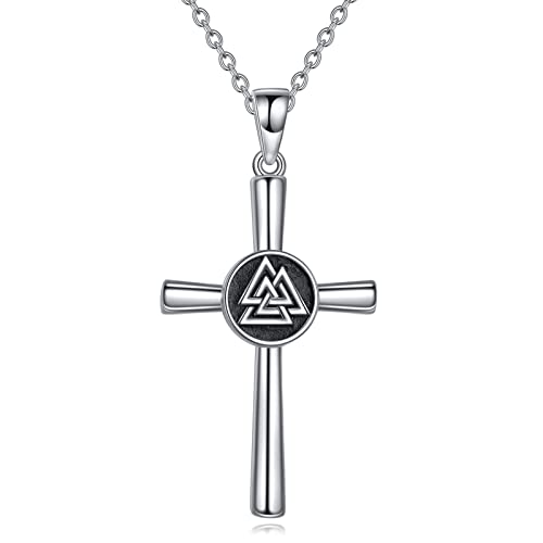 YAFEINI Kreuz Kette für Damen Herren Amulett Halskette Silber 925 Wikinger Kreuz Anhänger Männer Wikinger Amulett Schmuck Geschenke(Kreuzen Halskette) von YAFEINI