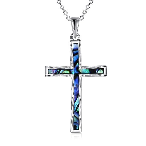 YAFEINI Kreuz Kette für Damen Sterling Silber Kreuz Anhänger Halskette Abalone Muschel Kreuz Schmuck Geschenke für Mädchen Männer (Abalone Muschel Kreuz 3) von YAFEINI