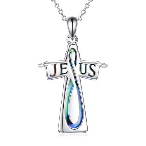 YAFEINI Kreuz Kette für Damen Sterling Silber Kreuz Anhänger Halskette Abalone Muschel Kreuz Schmuck Geschenke für Mädchen Männer (Jesus Kreuz) von YAFEINI