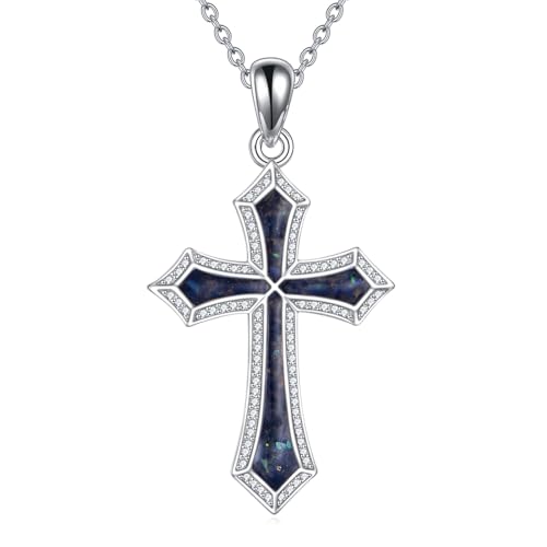 YAFEINI Kreuz Kette für Damen Sterling Silber Kreuz Anhänger Halskette Abalone Muschel Kreuz Schmuck Geschenke für Mädchen Männer (Kreuz Abalone Muschel aus kubischem Zirkon) von YAFEINI