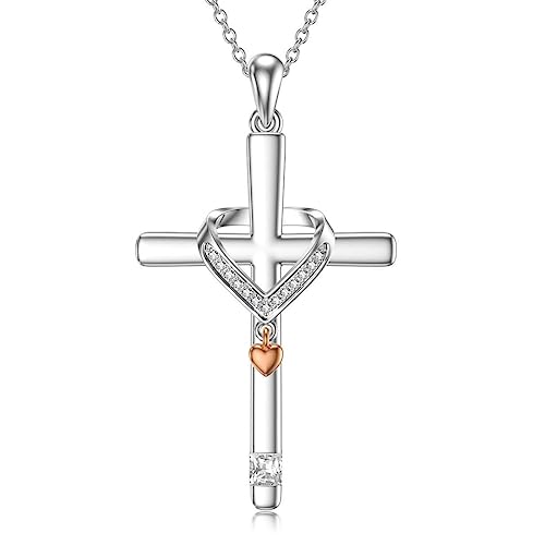 YAFEINI Kreuz Kette mit Anhänger Damen 925 Sterling Silber Mädchen Kinder Halsschmuck mit Zirkonia Halskette Schmuck Geschenk für Freundin Gattin Tochter (Kreuz Kette) von YAFEINI