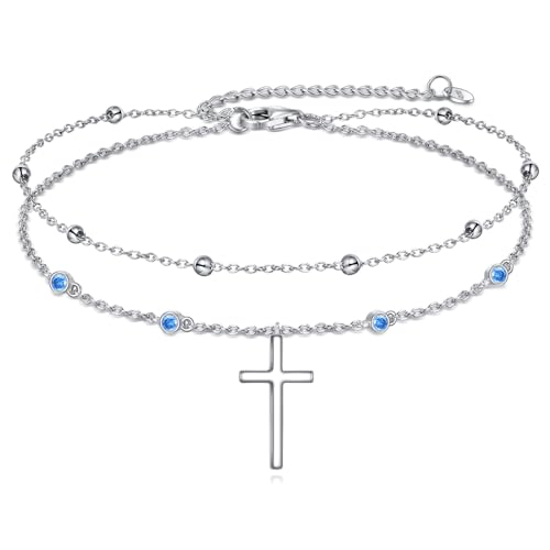 YAFEINI Kreuz Knöchel Armbänder für Damen 925 Sterling Silber Religion Schichten Fußketten verstellbare Knöchelbänder Strand Schmuck Geschenke für Damen Mädchen von YAFEINI