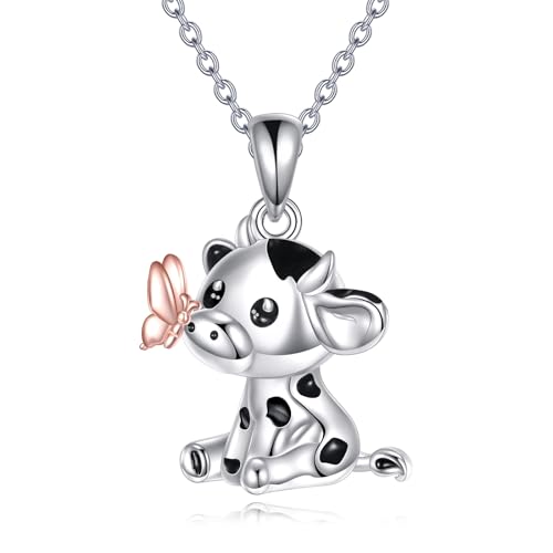 YAFEINI Kuh Kette 925er Sterlingsilber Cow Anhänger Halskette Tier Schmuck Kuh Geschenk für Frauen Damen von YAFEINI