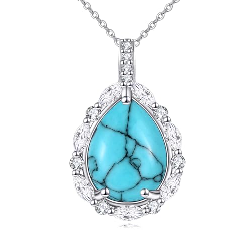 YAFEINI Türkis Kette für Damen 925 Sterling Silber Blau Türkis Anhänger Halskette Naturstein Tropfen Kette Schmuck Geschenk von YAFEINI