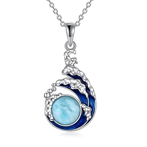 YAFEINI Larimar Kette für Damen 925 Sterling Silber Blauer Wellen Anhänger Halskette Larimar Schmuck Geschenk Ozean Schmuck (Larimar) von YAFEINI