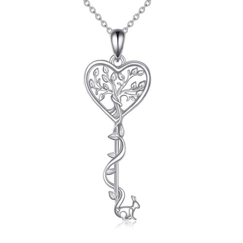 YAFEINI Lebensbaum Halskette für Damen 925 Sterling Silber Schlüssel Kette Hase Anhänger Lebensbaum Schmuck Geschenk für Frauen Mädchen (Lebensbaum Kette) von YAFEINI