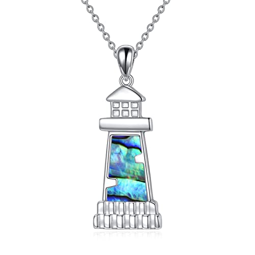 YAFEINI Leuchtturm Halskette für Frauen Sterling Silber Leuchtturm Anhänger Halskette Abalone Muschel Valentinstag Schmuck Geschenk für Freundin Liebhaber von YAFEINI