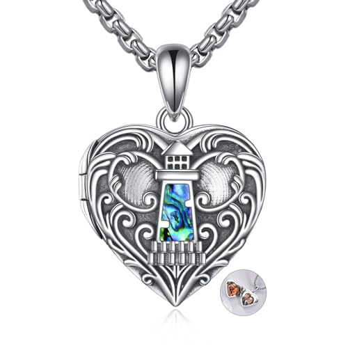 YAFEINI Leuchtturm Medaillon Kette 925 Sterling Silber Leuchttur Halskette Herz Medaillon Schmuck Geburtstags Geschenke für Frauen und Männer von YAFEINI