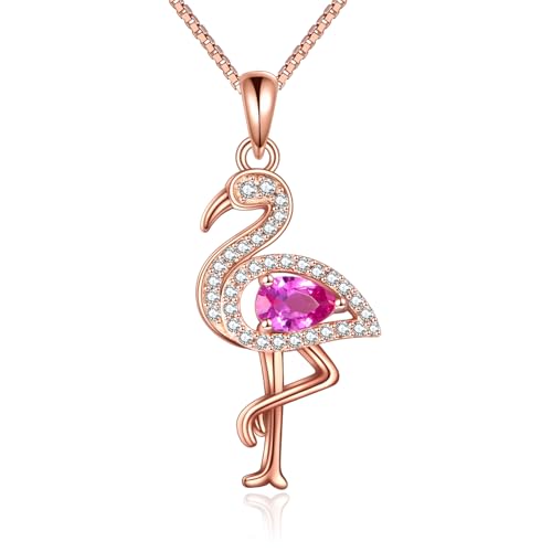 YAFEINI Flamingo Halskette Sterling Silber Halskette mit rosa Kristall Flamingo Liebhaber Geschenk Flamingo Schmuck für Damen von YAFEINI