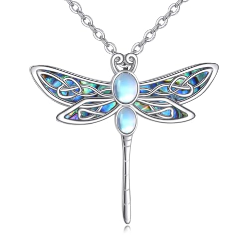 YAFEINI Libelle Kette 925 Sterling Silber Mondstein Keltischer Libelle Anhänger Halskette Tier Schmuck Geschenke für Frauen Mädchen Mütter von YAFEINI