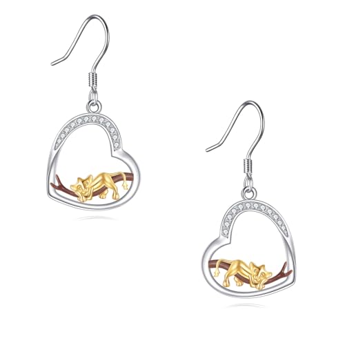 YAFEINI Lion Dangle Ohrringe 925 Sterling Silber Cute Lion Ohrring Tier Schmuck Geschenke für Frauen von YAFEINI
