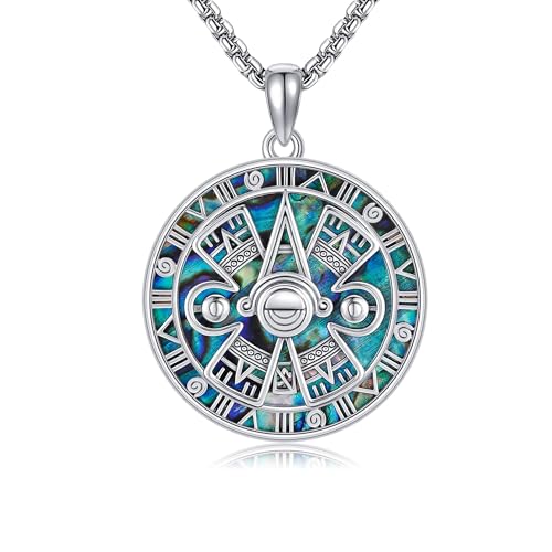 YAFEINI Maya Kalender Kette 925 Sterling Silber Abalone Muschel Azteken Anhänger Halskette Amulett Schmuck Geschenk für Damen Herren YAFEINI Maya Kalender Kette 925 Sterling Silber Abalone Muschel Azteken Anhänger Halskette Amulett Schmuck Geschenk für Damen Herren von YAFEINI
