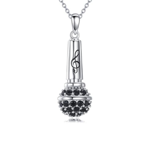 YAFEINI Mikrofon Halskette 925 Sterling Silber Mikrofon Anhänger Halskette Musikinstrument Schmuck Geschenke für Frauen von YAFEINI