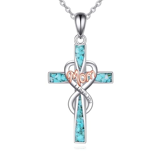 YAFEINI Mom Kreuz Kette Sterling Silber Mutter Kreuz Halskette Christlicher Schmuck Geschenke für Mutter, Mom, Oma von YAFEINI
