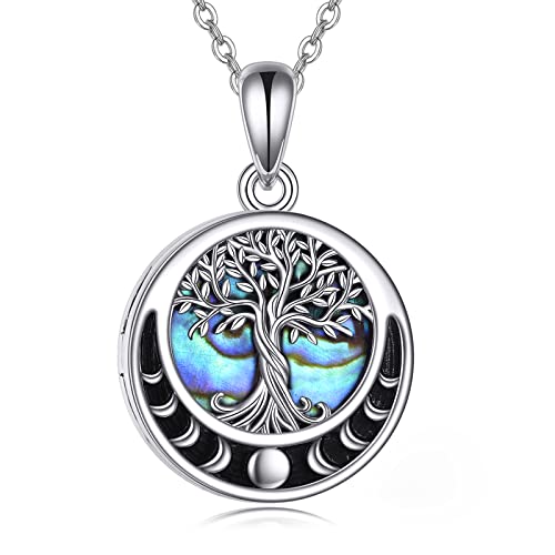 YAFEINI Mondphase Baum des Lebens Medaillon Halskette Sterling Silber Medaillon Halskette, die Bilder Mondphase Baum des Lebens Schmuck Geschenke für Frauen Frau Freundin hält von YAFEINI