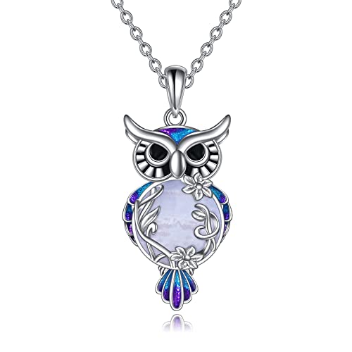 YAFEINI Eulen Kette Geschenke aus Sterling Silber mit Amethyst Filigran Eulen Anhänger Weihn Achts Schmuck für Damen und Mädchen von YAFEINI