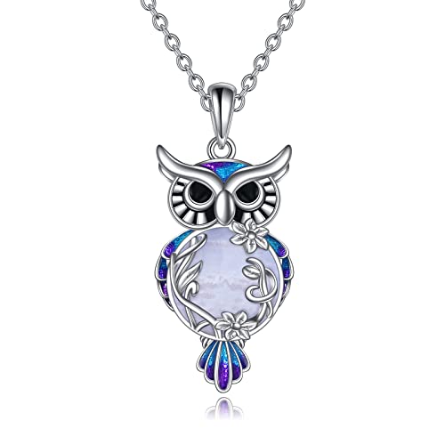Eulen Kette Geschenke aus Sterling Silber mit Amethyst Filigran Eulen Anhänger Weihn Achts Schmuck für Damen und Mädchen von YAFEINI