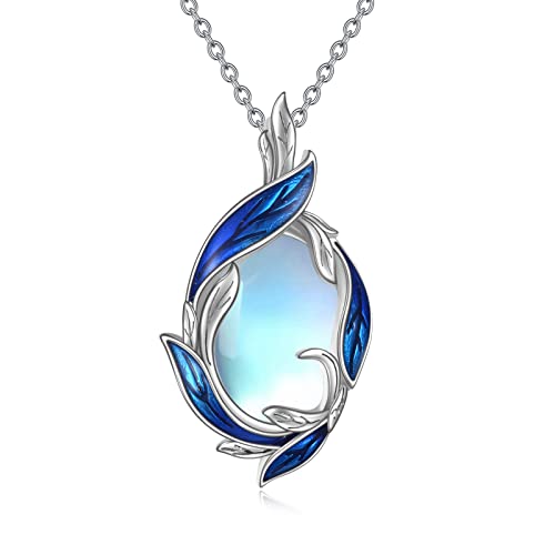 YAFEINI Mondstein Feder Kette Geschenke Sterling Silber Feder Anhänger Halskette Schmuck Weihnachtsgeschenke für Damen Teenager Mädchen (Blaue Federkette) von YAFEINI