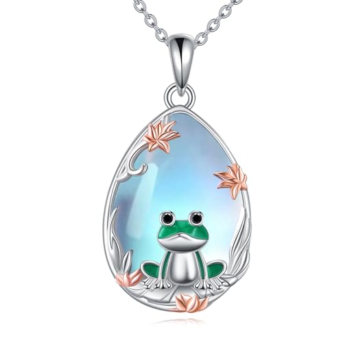 YAFEINI Frosch Kette für Damen 925 Sterling Silber Frosch Mondstein Anhänger Halskette Niedlicher Cartoon Frosch Schmuck Geschenke(Frosch Kette) von YAFEINI