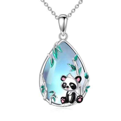YAFEINI Panda Kette für Damen Mädchen 925 Sterling Silber Panda Mondstein Anhänger Halskette Schmuck Geschenke für Panda Liebhaber (Panda Kette) von YAFEINI